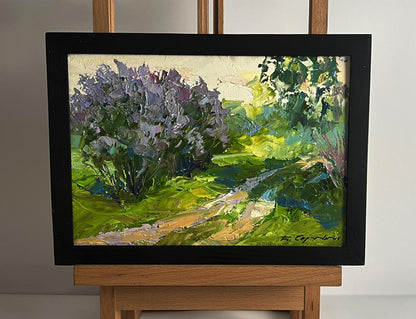 Oil painting Flowers along the road by Boris Serdyuk in black frame
