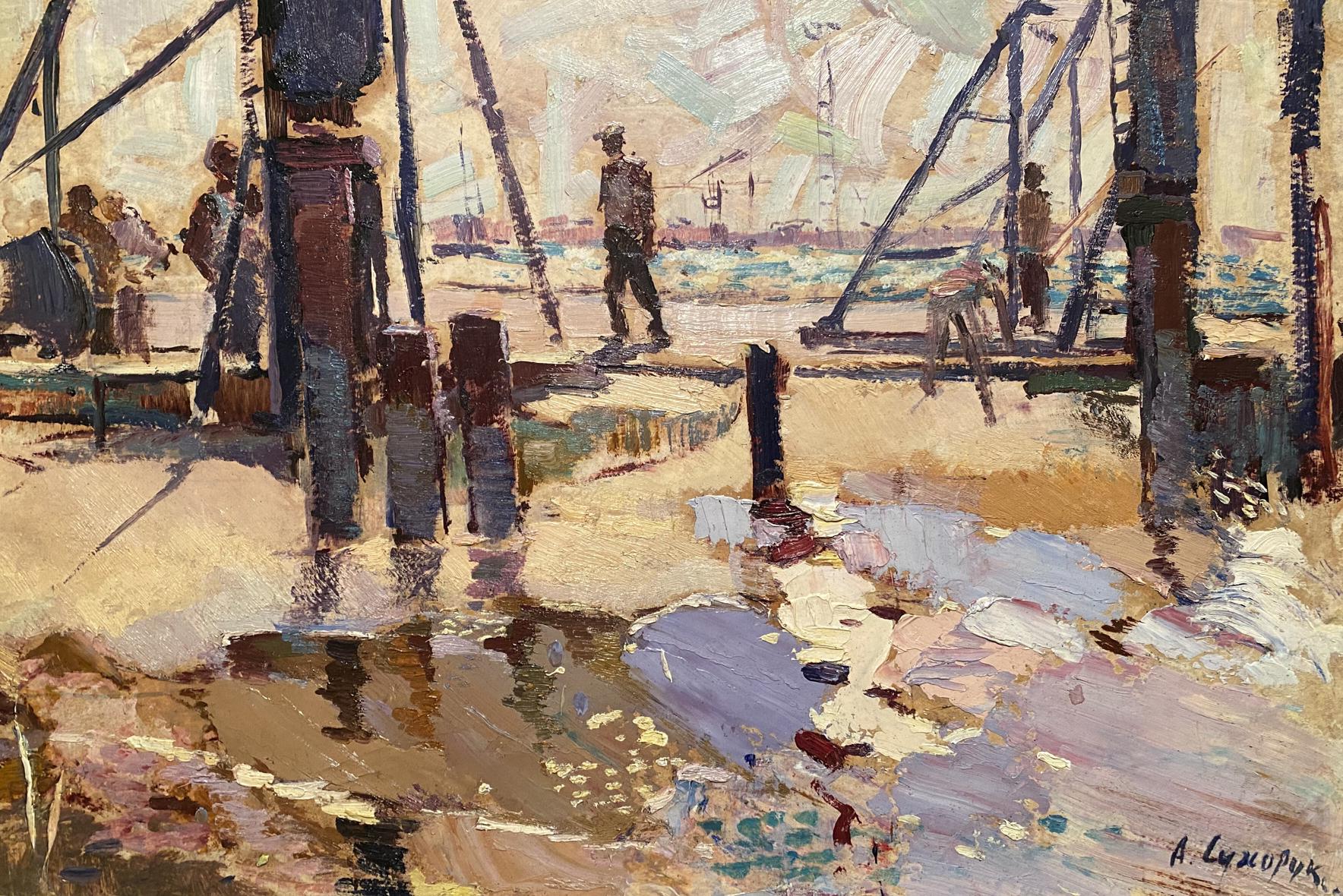 Impressionistic oil painting Shipyard by Anatoly Sukhorukih
