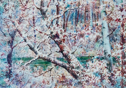 Oil painting After the winter snowstorm by Vitaly Duhnevich: snowy birch forest
