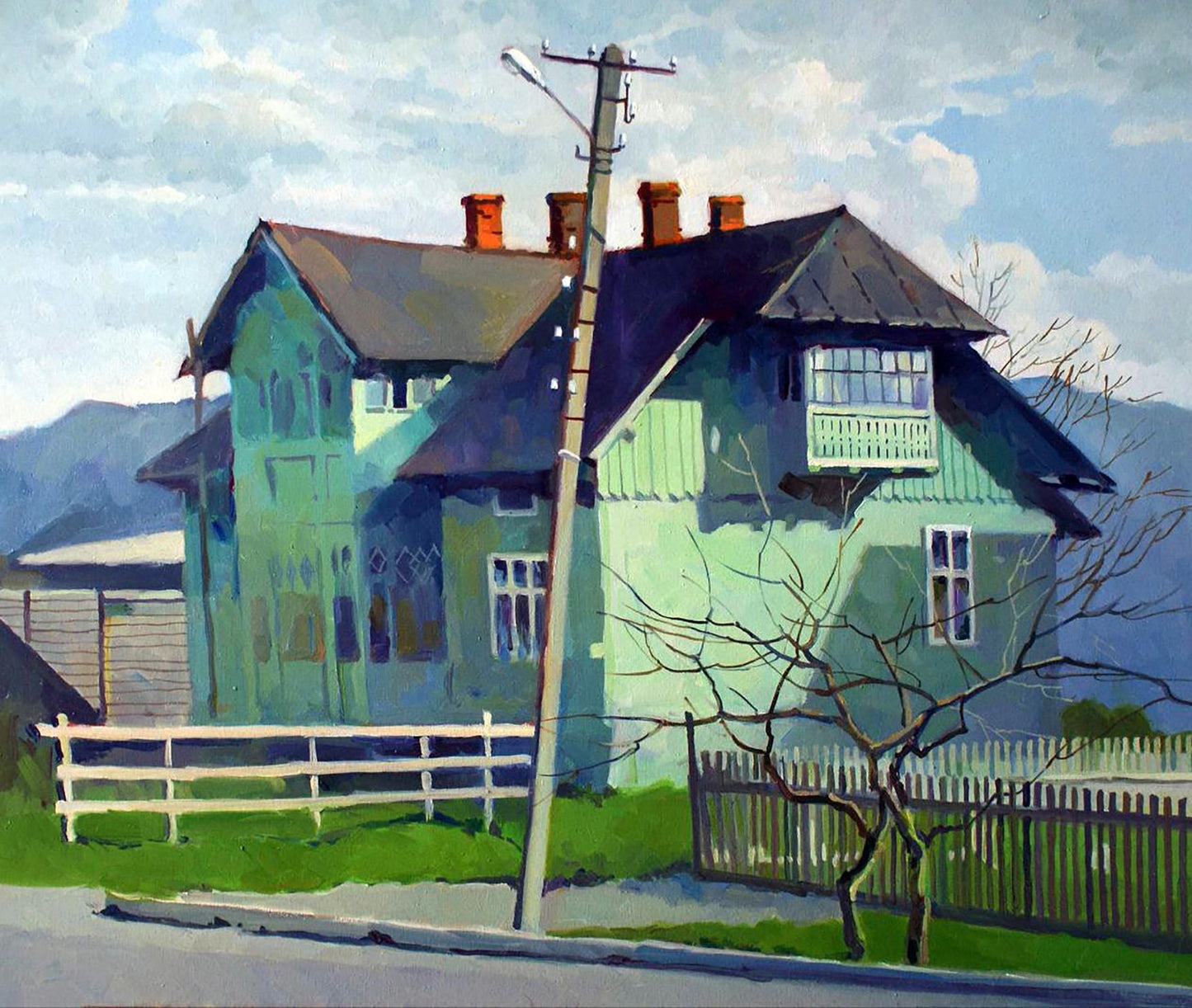 Oil painting of old two-story house by Anastasia Yaroshevich