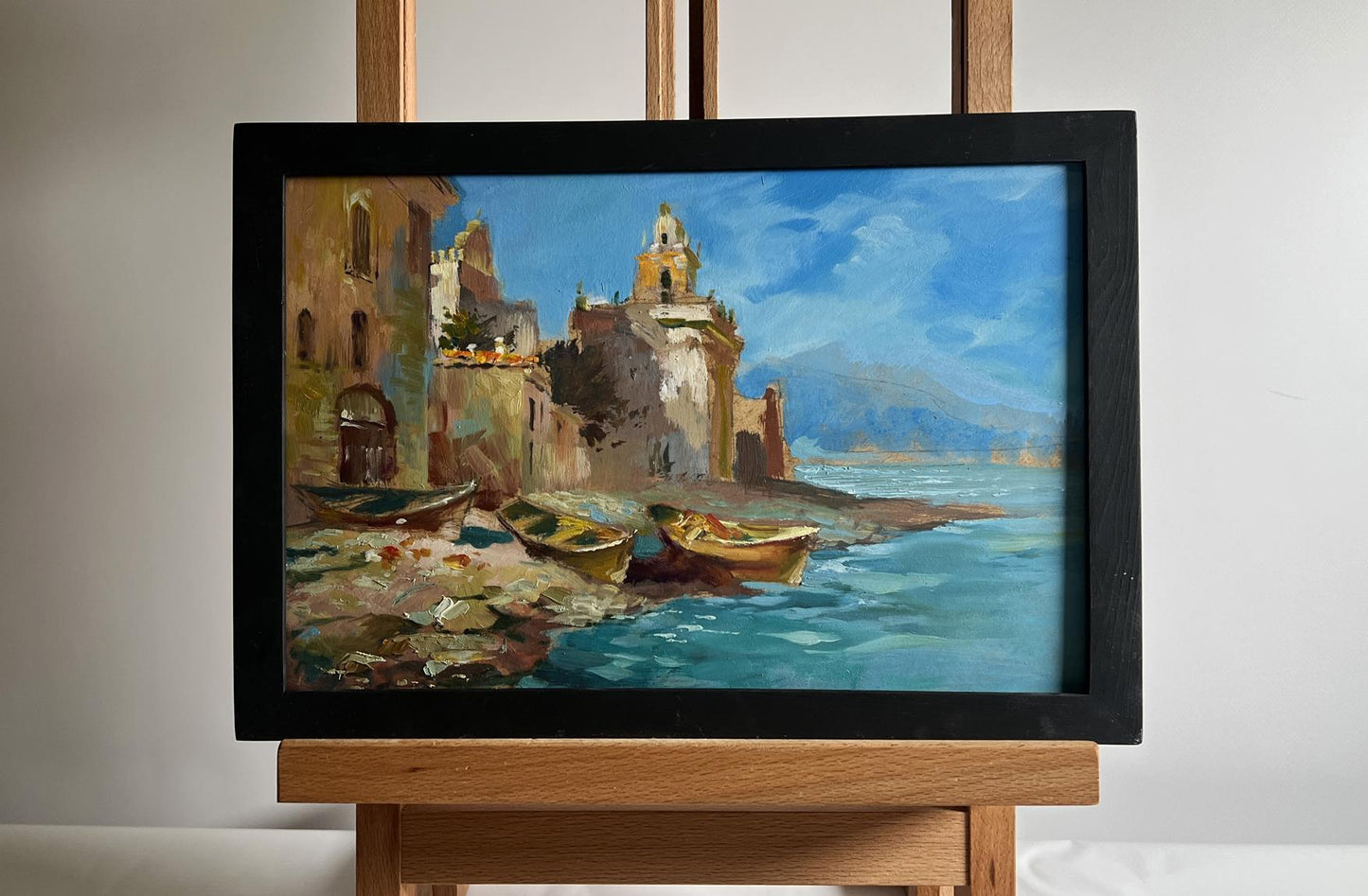 Oil painting City boats by the sea by Yuriy Suprunchuk coastal scene