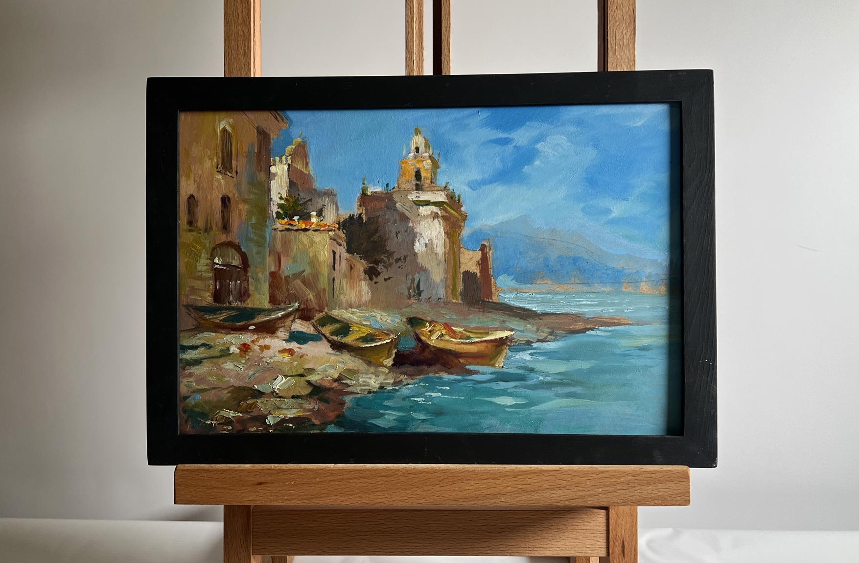 Oil painting City boats by the sea by Yuriy Suprunchuk coastal scene