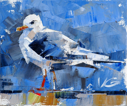 Stylized seagull oil painting Bird on a walk by Volodymyr Gluhomanyuk