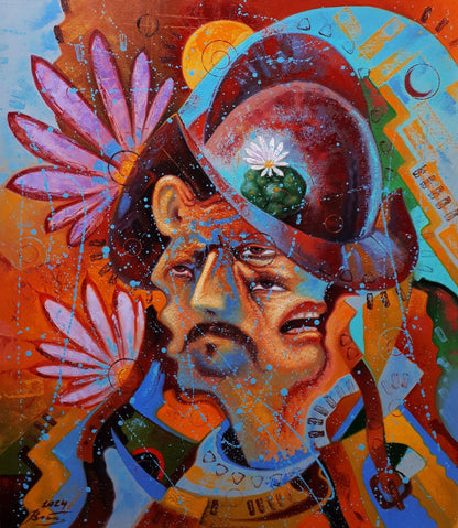 Vibrant abstract oil portrait of Conquistador and Peyote by Sergiy Voichenko