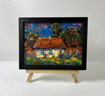 Oil painting Evening village courtyard Oksana Ivanyuk impressionist cottage