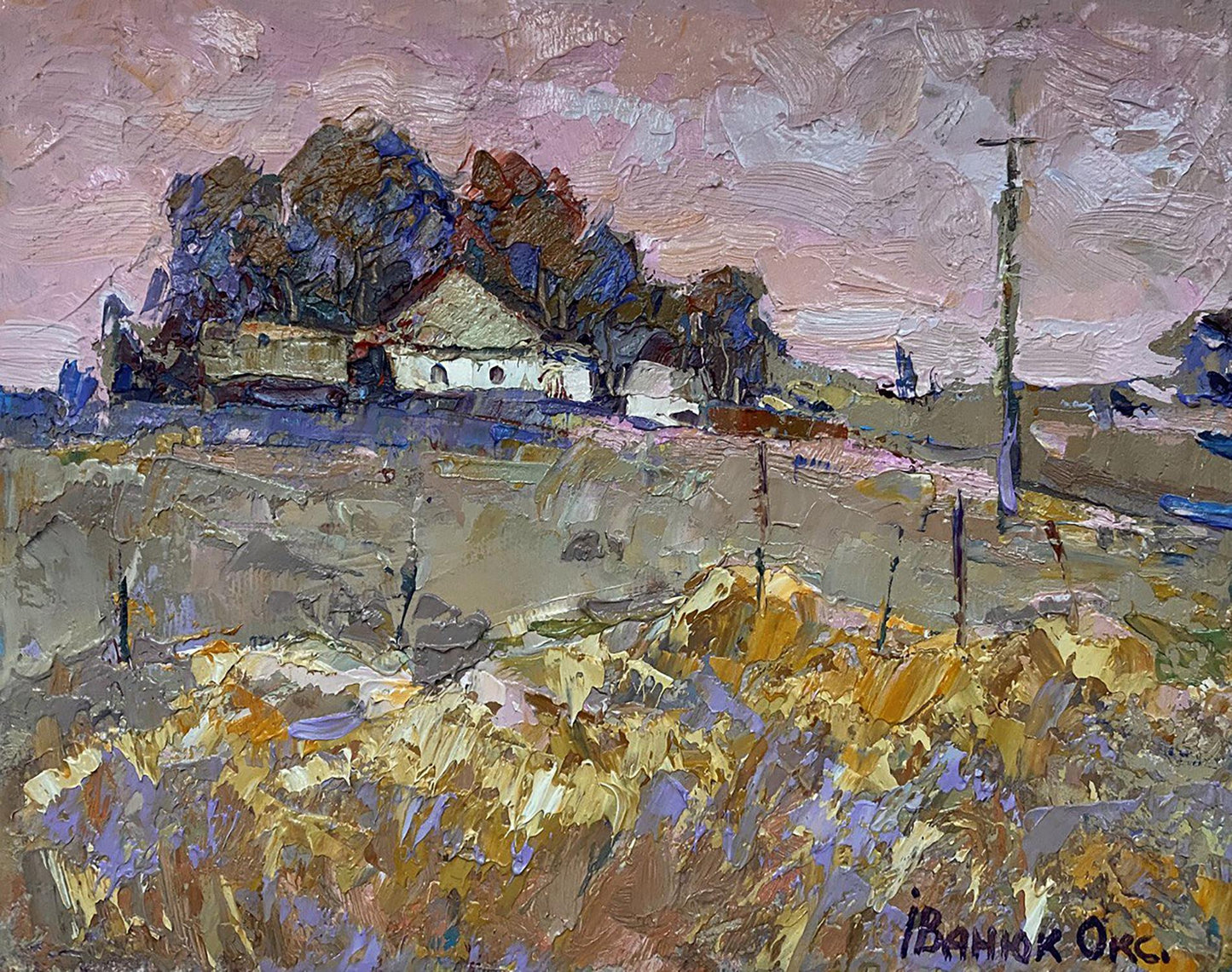 Oil painting Village landscape 