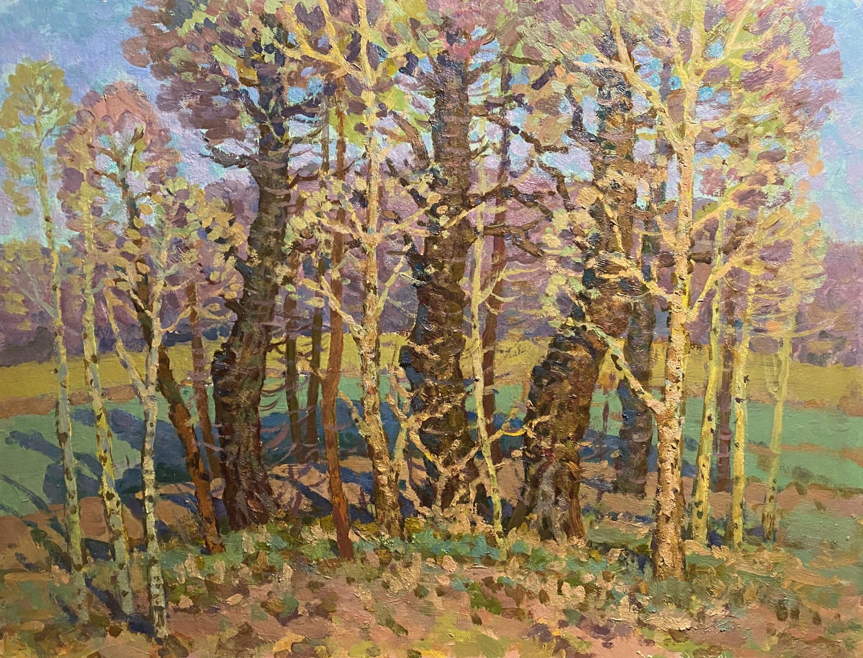 Vibrant impressionist oil painting Evening in the spring forest by Grigoriy Ruban