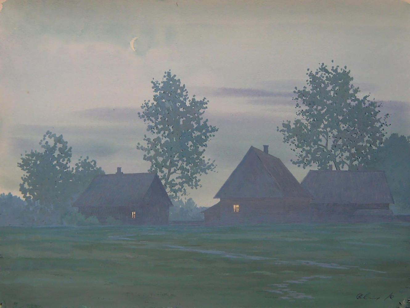 Watercolor painting Summer morning in the village by Valery Savenets