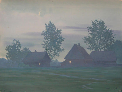 Watercolor painting Summer morning in the village by Valery Savenets