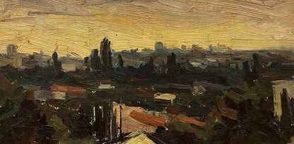 Impressionistic oil painting Evening Etude by Kravets Oleg, cityscape at dusk