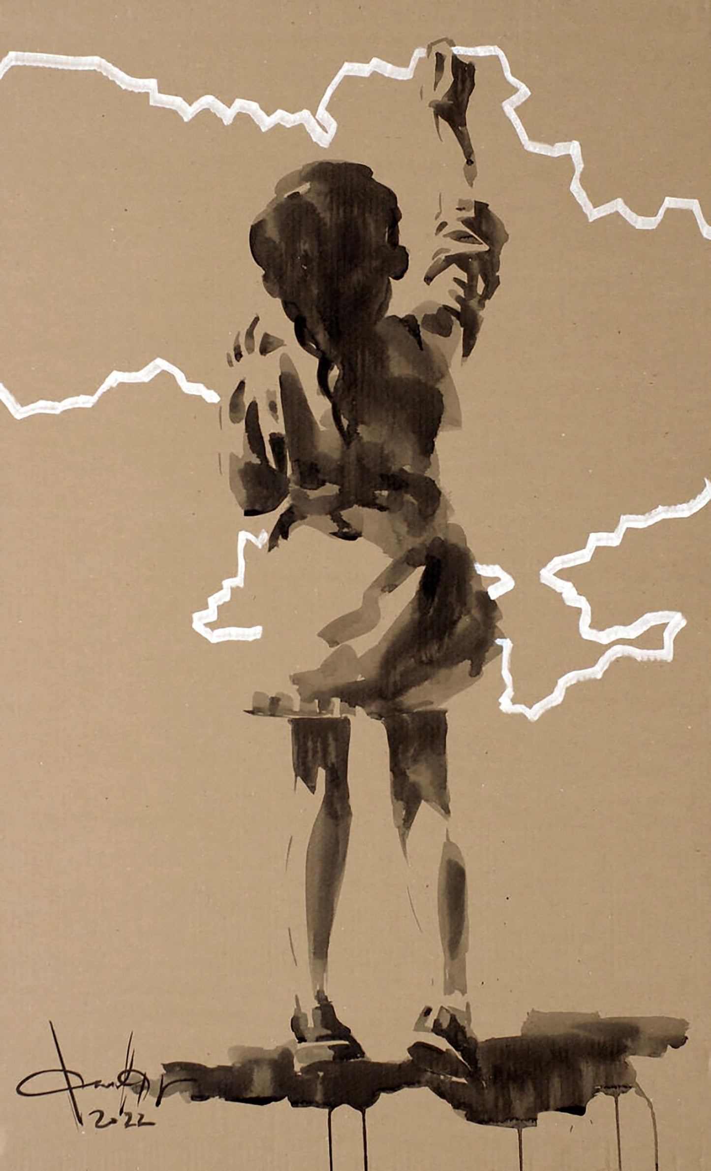 Sepia ink wash painting by Dima Filatov, acrylic Country Border artwork