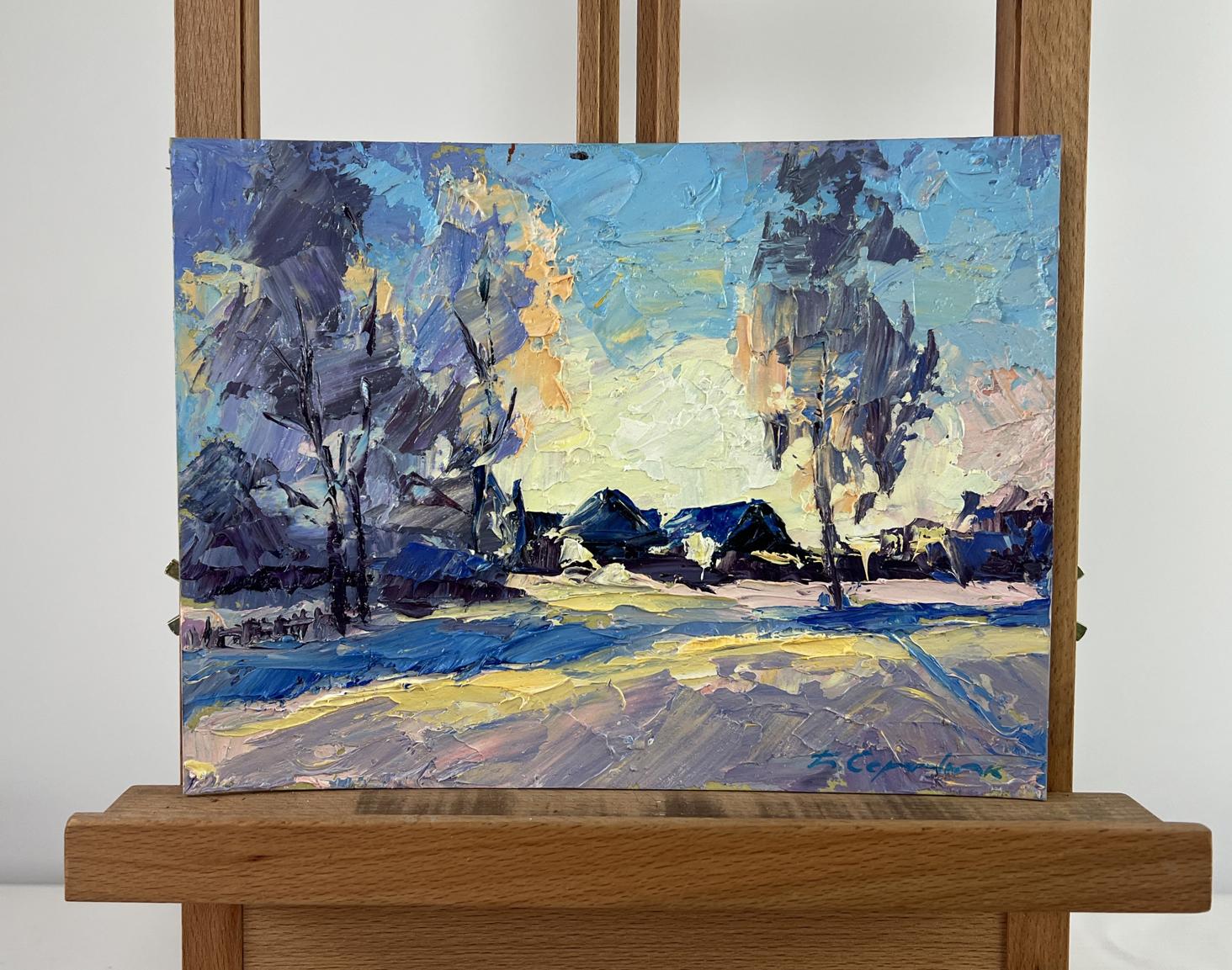 Oil painting Winter silence between trees and houses by Boris Serdyuk