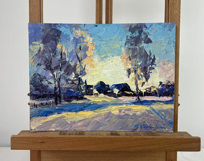 Oil painting Winter silence between trees and houses by Boris Serdyuk