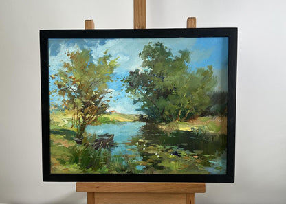 Oil painting A secluded place in nature by Yuriy Suprunchuk in black frame
