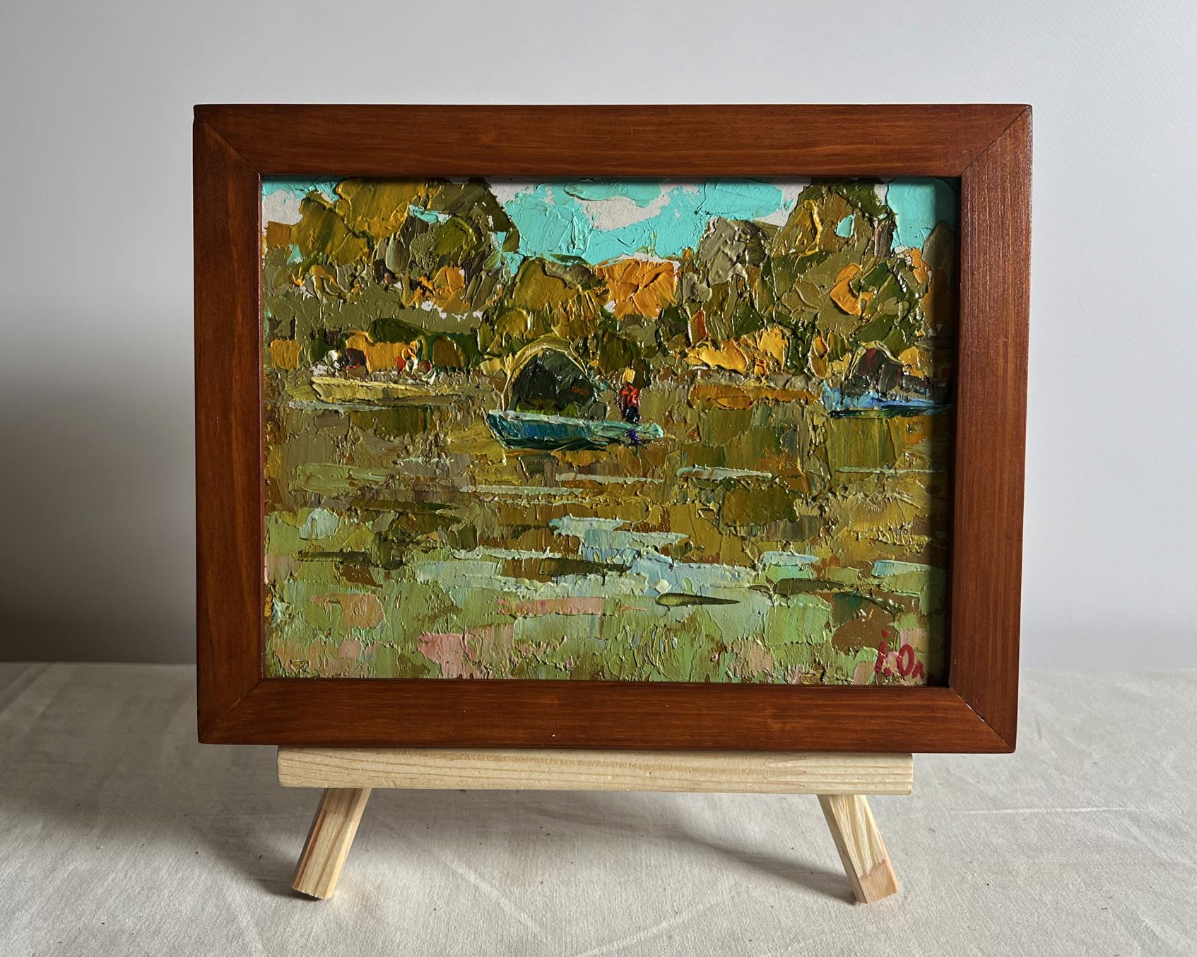 Oil painting The boats are sailing by Oleksiy Ivanyuk in brown frame