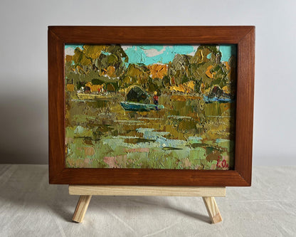 Oil painting The boats are sailing by Oleksiy Ivanyuk in brown frame