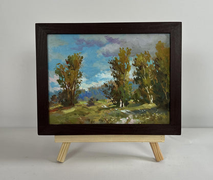 Framed oil painting Rain is coming by Yuriy Suprunchuk, landscape with trees