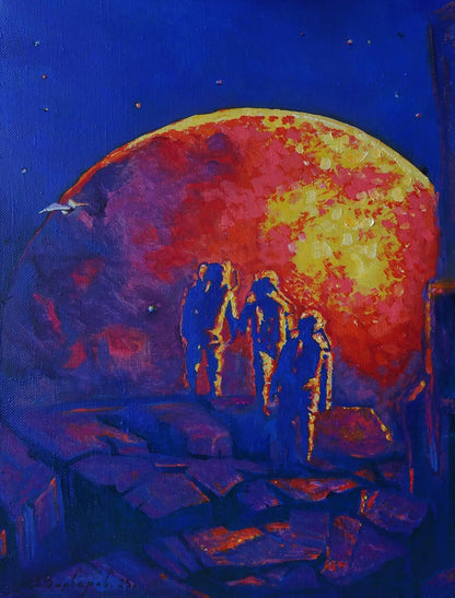 Oil painting Red ball in space Anatoly Varvarov