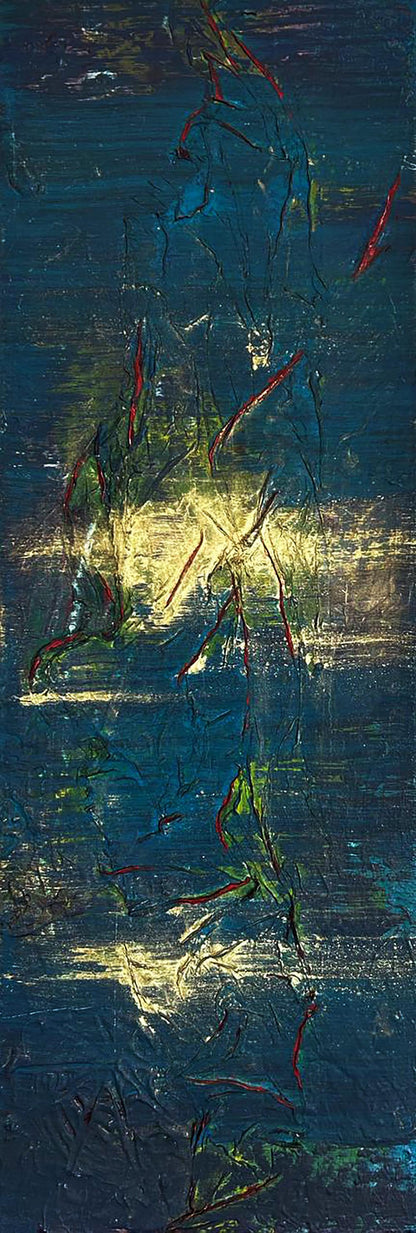 Acrylic painting Night adventure by Olga Melezhik, abstract blues and greens