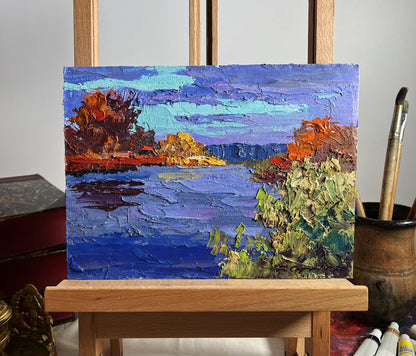 Vibrant impressionist oil painting Evening on the River by Boris Serdyuk