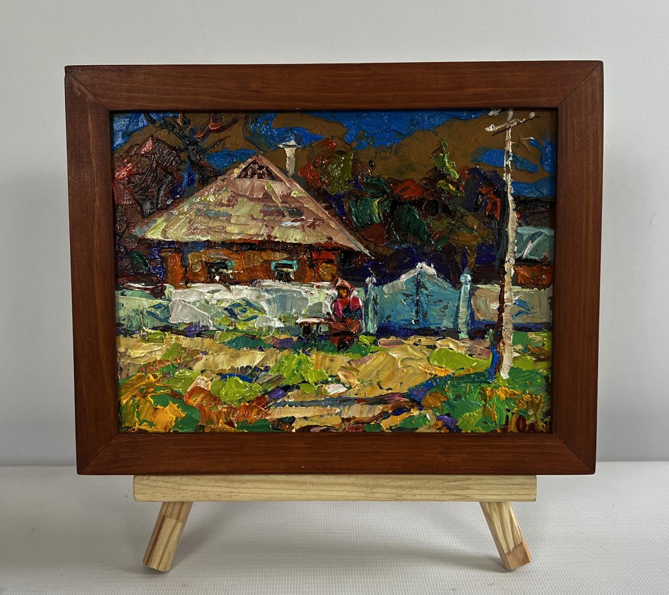 Oil painting Relaxing on a bench by Oleksiy Ivanyuk in rustic frame