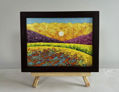 Oil painting Watching the Sunset by V. Zadorozhnya in wooden frame