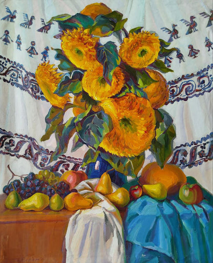 Oil painting of autumn sunflowers by Leonid Pavlenko
