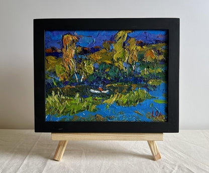 Oil painting Night rest in nature by Oleksiy Ivanyuk in black frame