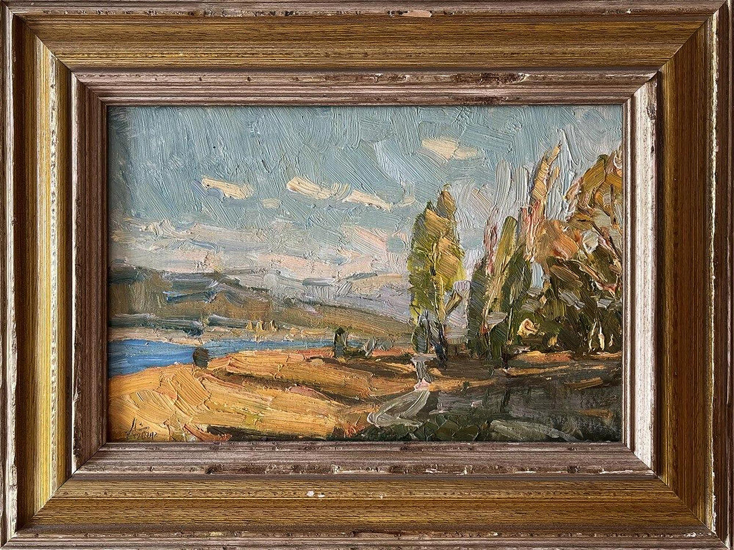 Oil painting Autumn Days by Oleksandr Andreev in rustic wooden frame