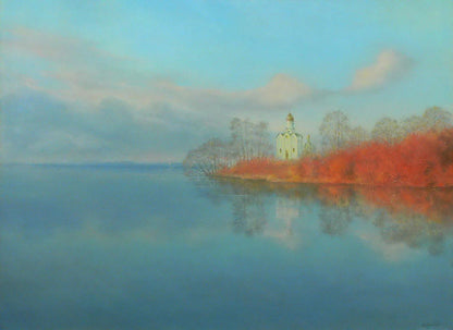 Serene watercolor of Church of St. Nicholas oil painting by Vasily Korkishko
