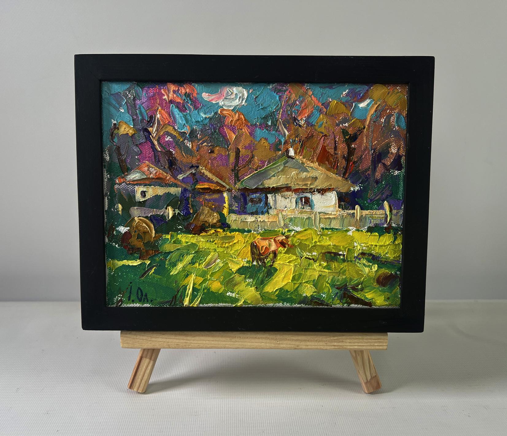 Vibrant impressionist oil painting First morning of spring by Oleksiy Ivanyuk in black frame