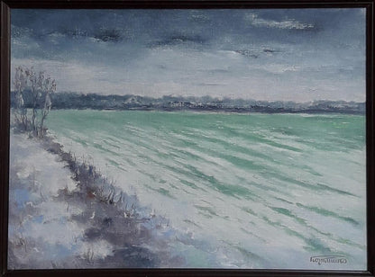 Oil painting The first snow fell by Vasily Korkishko winter landscape