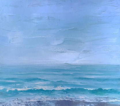 Oil painting Warm sea Tatyana Derdey serene ocean waves textured blues