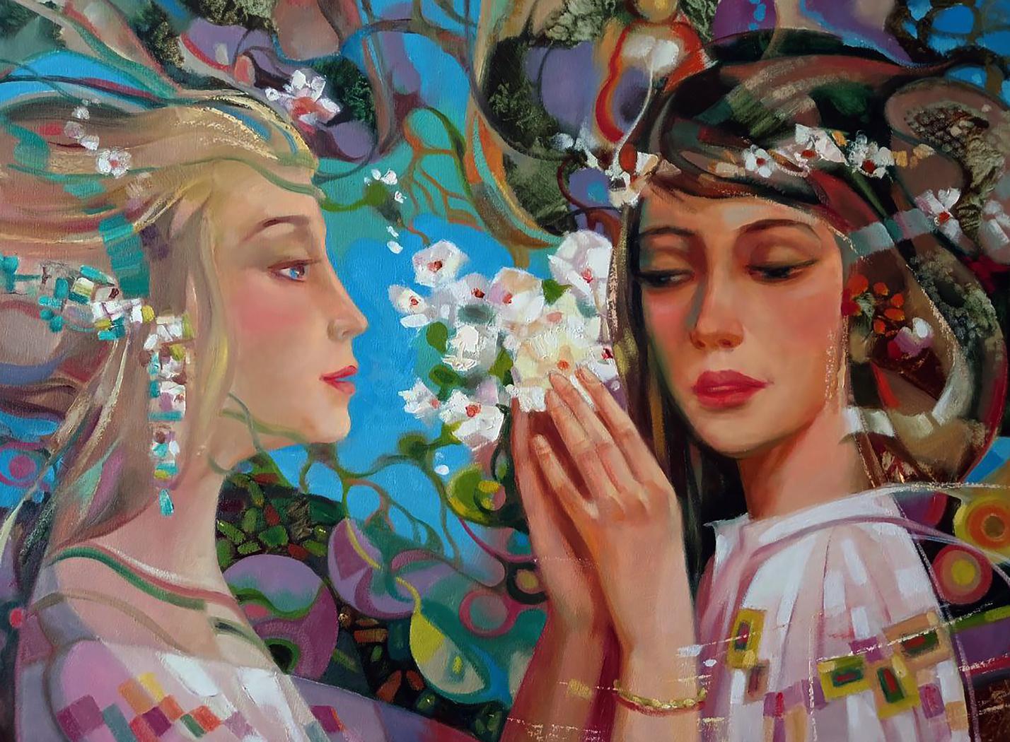 Abstract oil painting Breath of Spring by Anatoly Tarabanov with two women