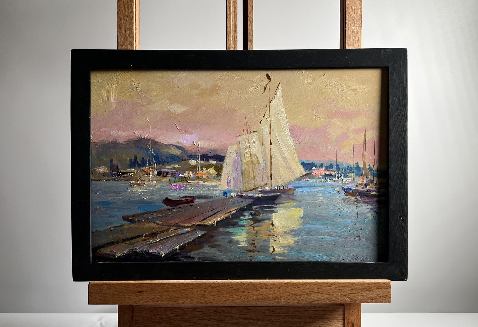Framed oil painting Scarlet sunset on the ferry by Yuriy Suprunchuk