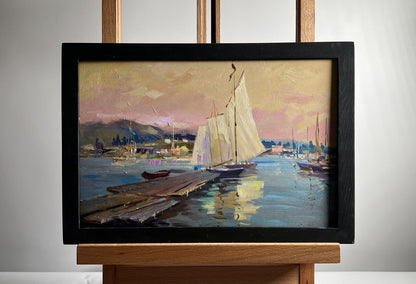 Framed oil painting Scarlet sunset on the ferry by Yuriy Suprunchuk