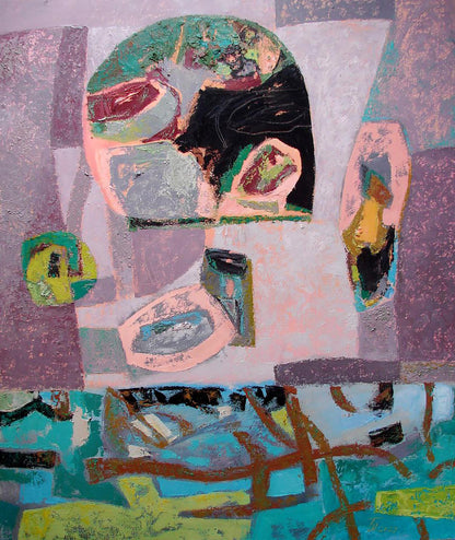 Oil painting Shape Transformation by Tatyana Shulyak in purples, pinks, greens, blues