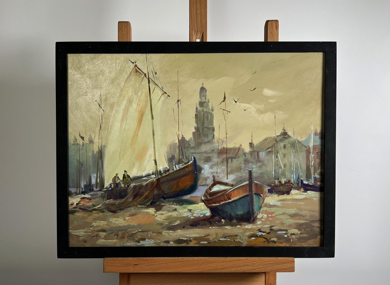 Oil painting Evening on the pier by Yuriy Suprunchuk in black frame