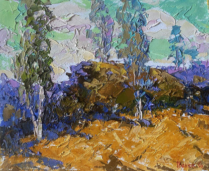 Oil painting Between the Trees by Oleksiy Ivanyuk, textured landscape