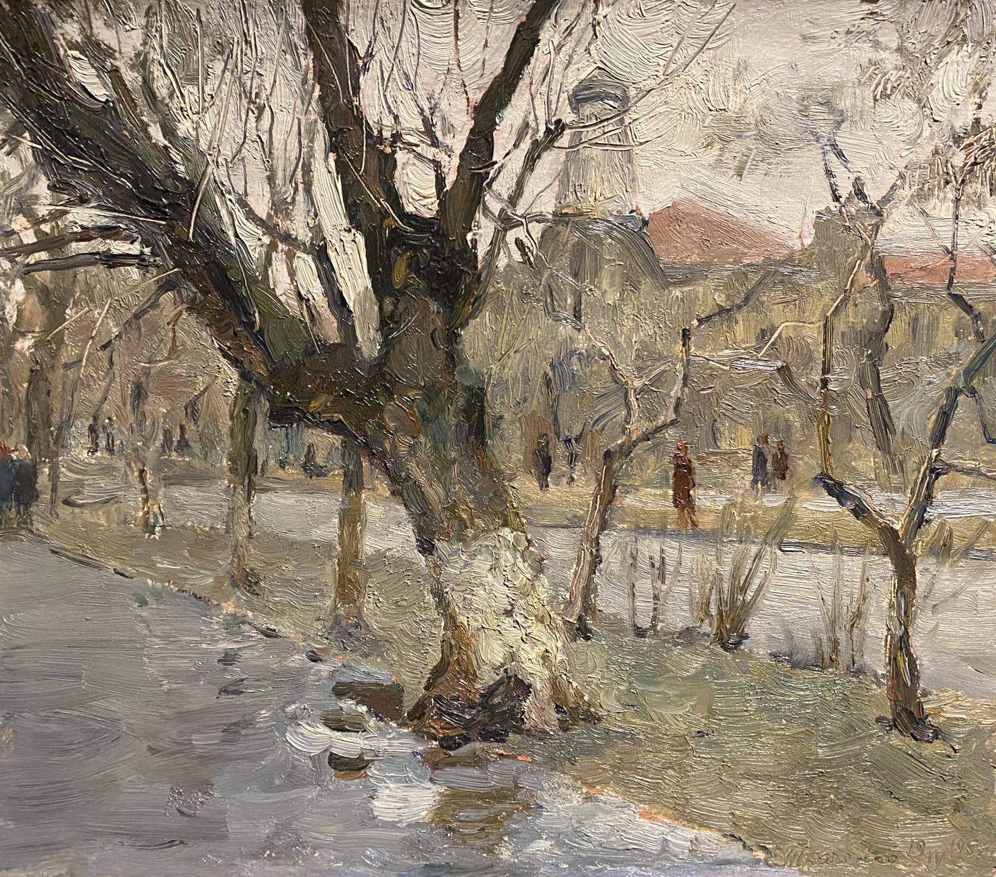 Oil painting Gray day by Evgeniy Tkachenko: impressionistic winter trees