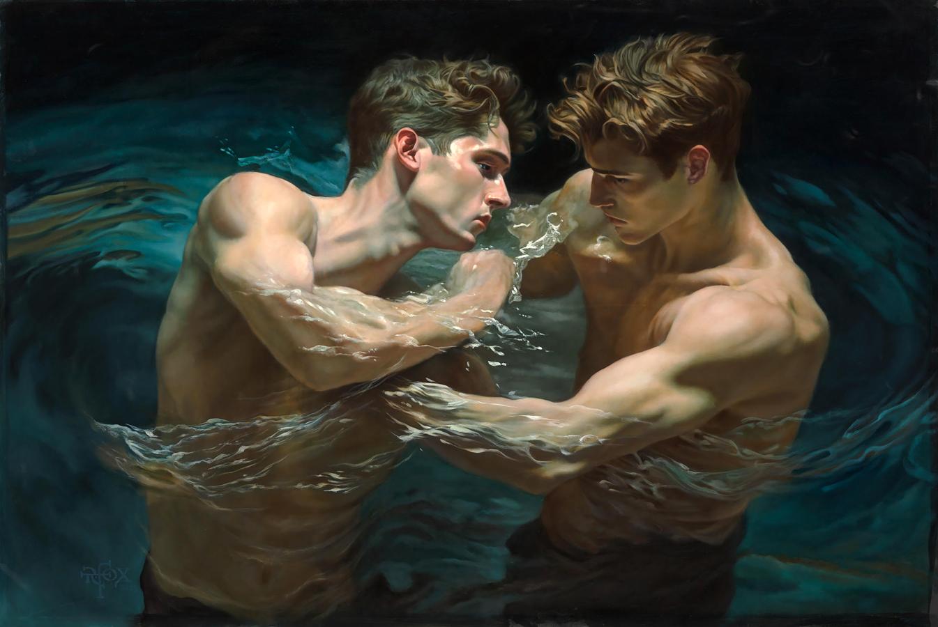 Oil painting Fighting Your Ego in the Water Richard Fox