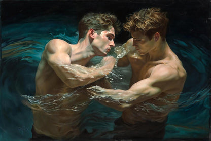 Oil painting Fighting Your Ego in the Water Richard Fox