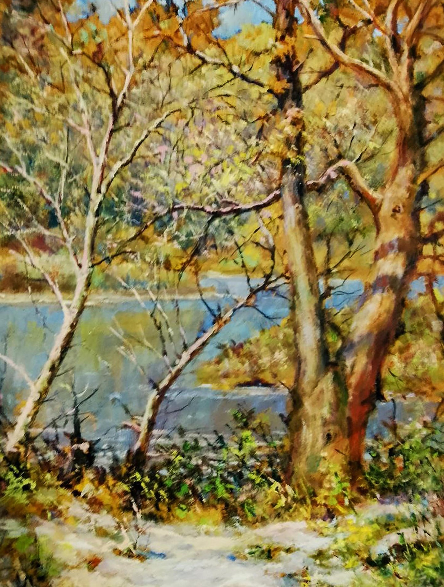 Oil painting River in the autumn forest by Vitaly Duhnevich