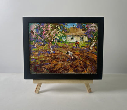 Oil painting The sky is blue and the spring by Oleksiy Ivanyuk farm scene