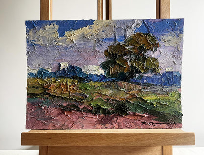 Oil painting September day in the field by Boris Serdyuk, textured landscape
