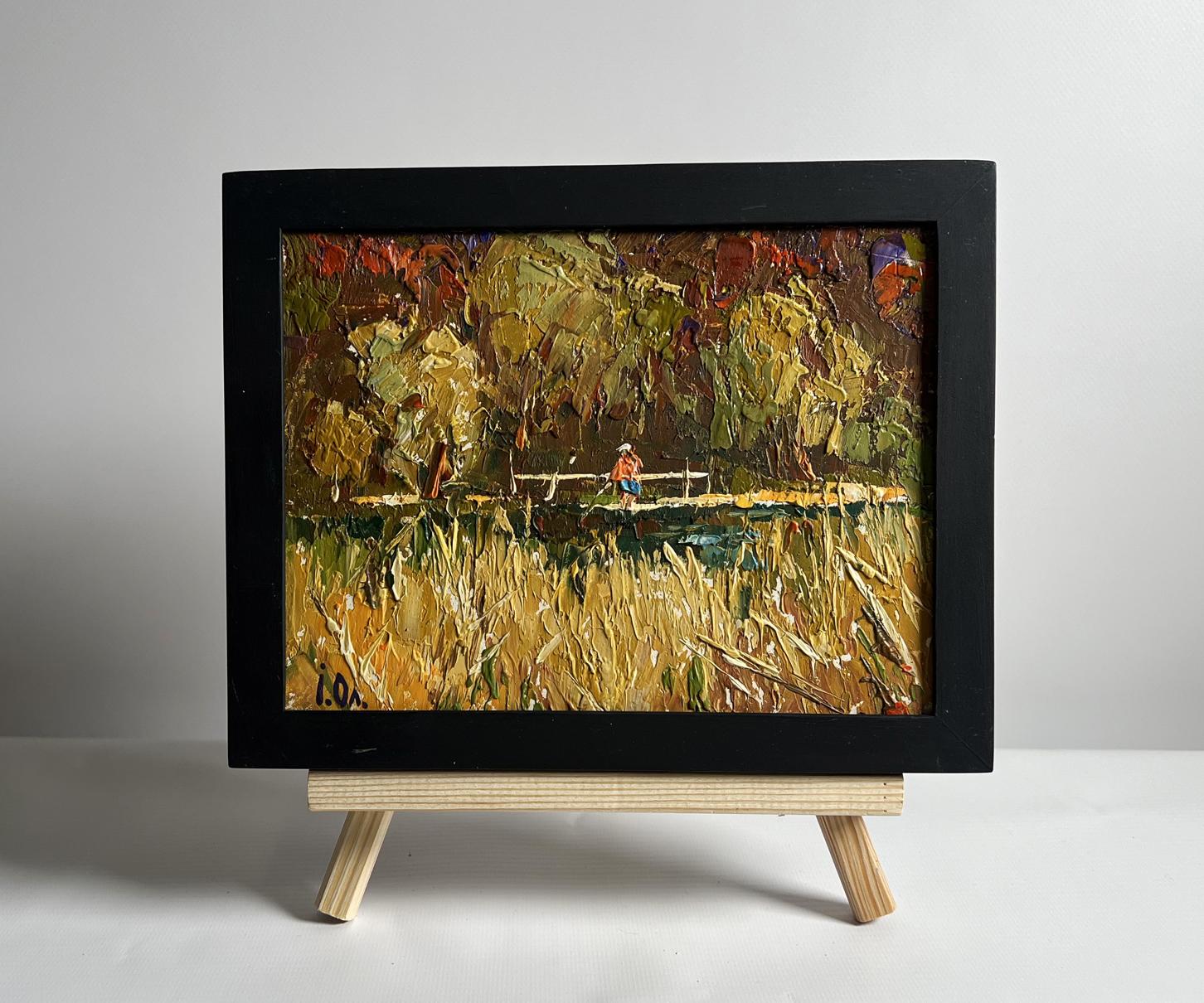 Framed impressionist oil painting Field and a river nearby by Oleksiy Ivanyuk