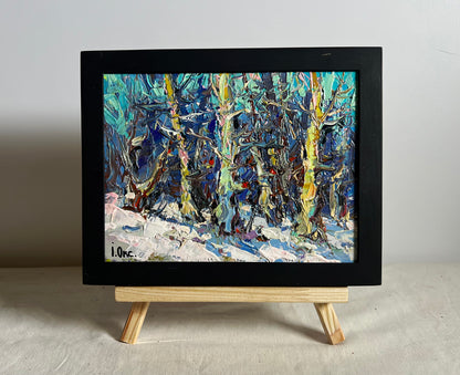 Oil painting At the edge of the forest by Oksana Ivanyuk snowy abstract