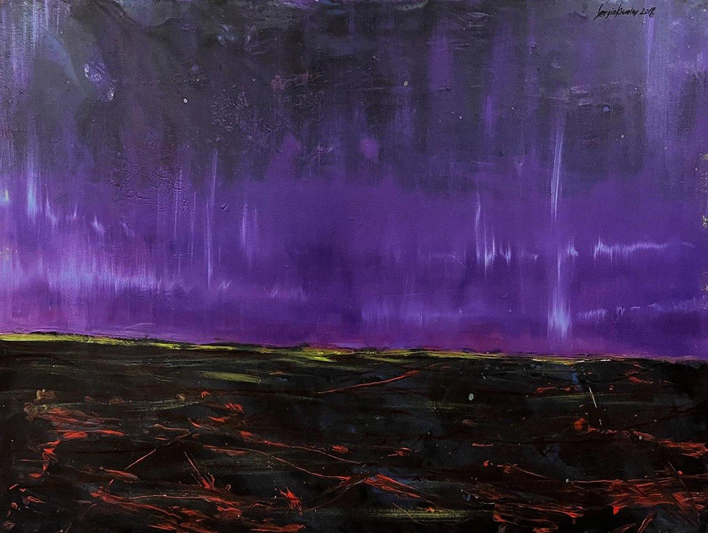 Oil painting Space Landscape by Serhiy Kovalev with purple black strokes