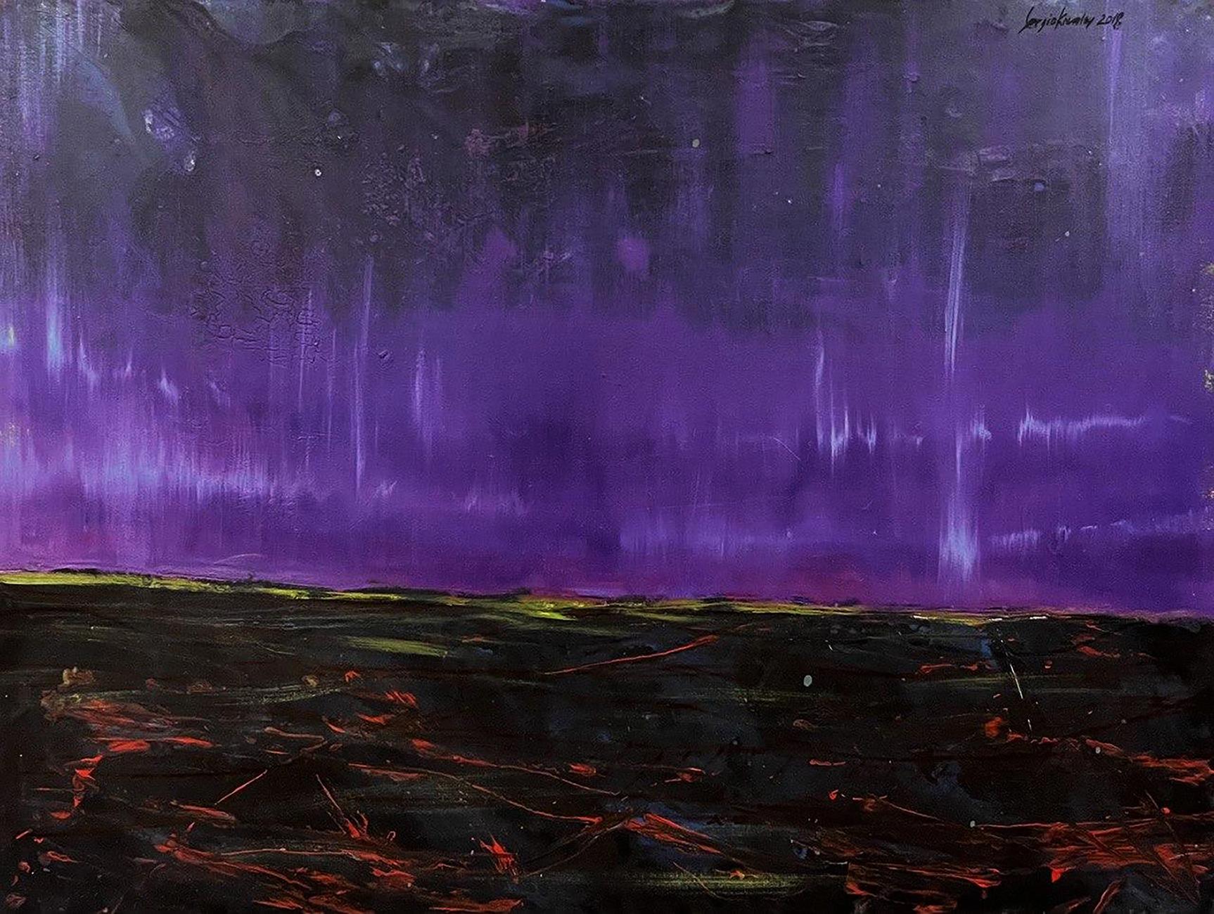 Oil painting Space Landscape by Serhiy Kovalev with purple black strokes