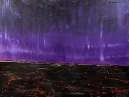 Oil painting Space Landscape by Serhiy Kovalev with purple black strokes